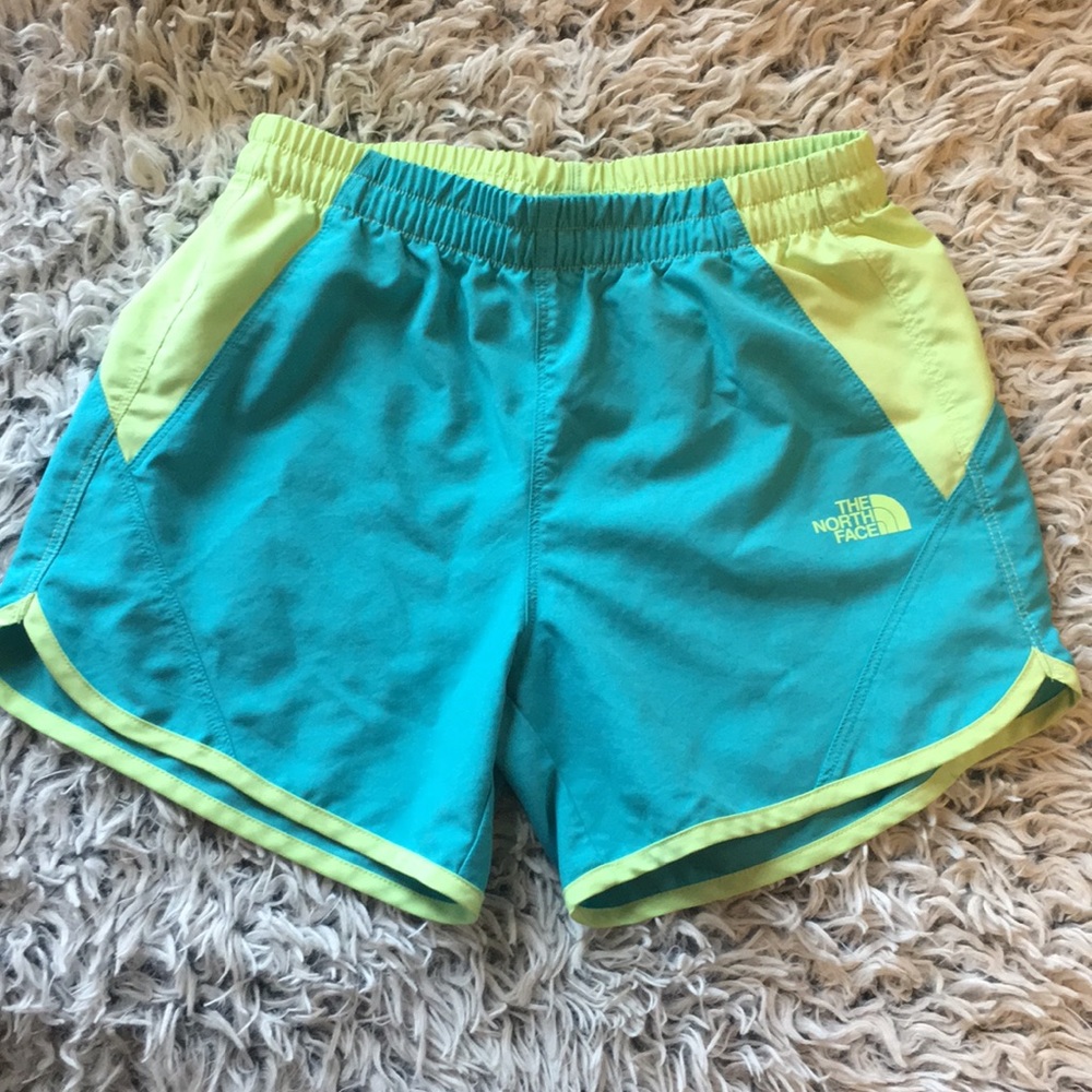 The North Face girls shorts in lime green and aqua